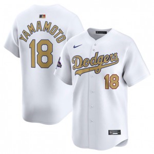 MLB Dodgers 18 Yoshinobu Yamamoto White 2025 Gold Collection Nike Cool Base Men Jersey