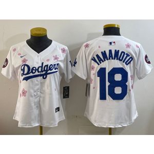 MLB Dodgers 18 Yoshinobu Yamamoto White 2025 Tokyo Series Nike Cool Base Women Jersey
