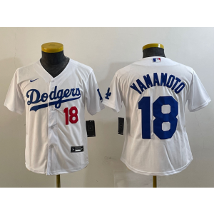 MLB Dodgers 18 Yoshinobu Yamamoto White Nike Cool Base Youth Jersey
