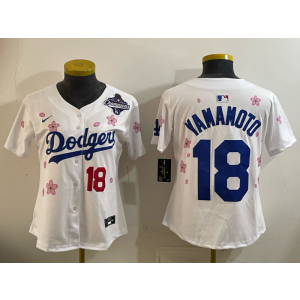 MLB Dodgers 18 Yoshinobu Yamamoto White Tokyo 2025 World Series Champion Nike Cool Base Youth Jersey