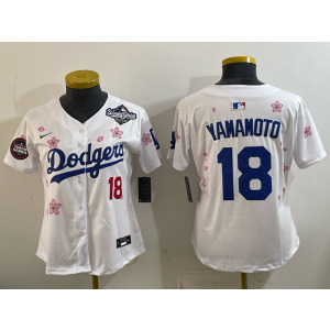 MLB Dodgers 18 Yoshinobu Yamamoto White Toyko 2025 World Series Nike Cool Base Women Jersey