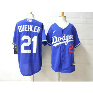 MLB Dodgers 21 Walker Buehler Blue Nike Cool Base Men Jersey