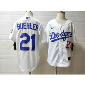 MLB Dodgers 21 Walker Buehler White Nike Cool Base Youth Jersey