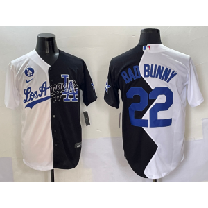 MLB Dodgers 22 Bad Bunny White Black Split Nike Cool Base Men Jersey