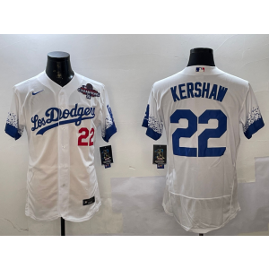 MLB Dodgers 22 Clayton Kershaw 2024 Champion White City Nike Flexbase Men Jersey