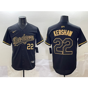 MLB Dodgers 22 Clayton Kershaw Black Gold Nike Cool Base Men Jersey