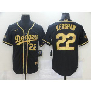 MLB Dodgers 22 Clayton Kershaw Black Gold Nike Cool Base Men Jersey
