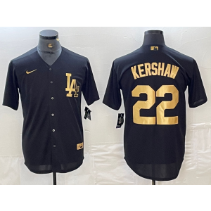 MLB Dodgers 22 Clayton Kershaw Black Gold Nike Cool Base Men Jersey