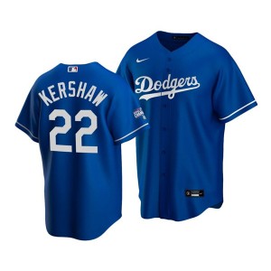MLB Dodgers 22 Clayton Kershaw Blue 2020 World Series Champions Cool Base Men Jersey