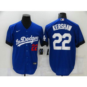 MLB Dodgers 22 Clayton Kershaw Blue 2021 City Connect Cool Base Men Jersey
