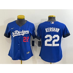 MLB Dodgers 22 Clayton Kershaw Blue 2021 City Connect Cool Base Women Jersey