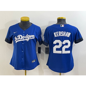 MLB Dodgers 22 Clayton Kershaw Blue 2021 City Connect Nike Cool Base Women Jersey