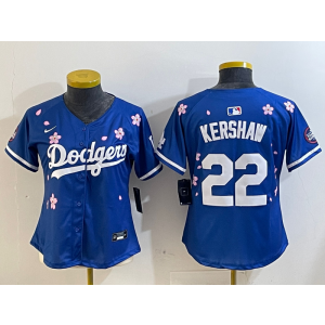 MLB Dodgers 22 Clayton Kershaw Blue 2025 Tokyo Series Nike Cool Base Women Jersey