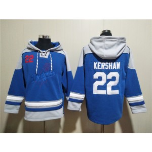 MLB Dodgers 22 Clayton Kershaw Blue Ageless Must-Have Lace-Up Pullover Hoodie