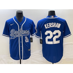 MLB Dodgers 22 Clayton Kershaw Blue Baseball Nike Cool Base Men Jersey