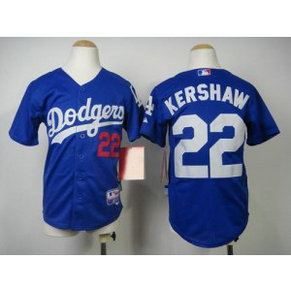 MLB Dodgers 22 Clayton Kershaw Blue Cool Base Youth Jerseys