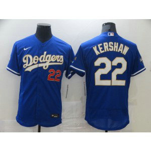 MLB Dodgers 22 Clayton Kershaw Blue Gold Champion Cool Base Men Jersey