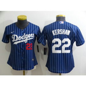 MLB Dodgers 22 Clayton Kershaw Blue Nike Cool Base Women Jersey