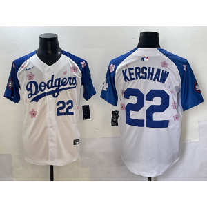 MLB Dodgers 22 Clayton Kershaw Blue White 2025 Tokyo Series Nike Cool Base Men Jersey