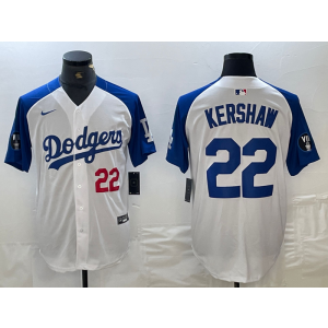 MLB Dodgers 22 Clayton Kershaw Blue White Nike Cool Base Men Jersey