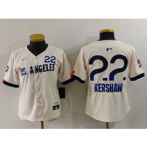 MLB Dodgers 22 Clayton Kershaw Cream 2024 City Connect Nike Cool Base Women Jersey