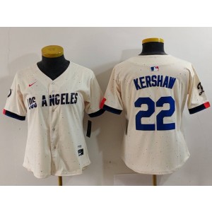 MLB Dodgers 22 Clayton Kershaw Cream 2024 City Connect Nike Cool Base Youth Jersey
