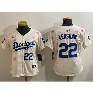 MLB Dodgers 22 Clayton Kershaw Cream 2025 Tokyo Series Nike Cool Base Women Jersey