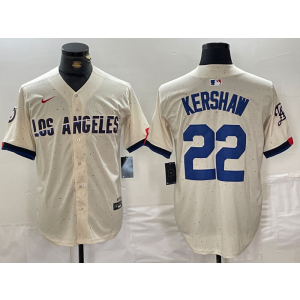 MLB Dodgers 22 Clayton Kershaw Cream Nike Cool Base Men Jersey