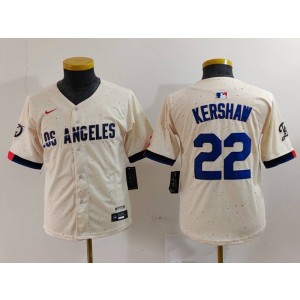 MLB Dodgers 22 Clayton Kershaw Cream Nike Cool Base Youth Jersey