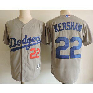 MLB Dodgers 22 Clayton Kershaw Gray Cool Base Men Jersey