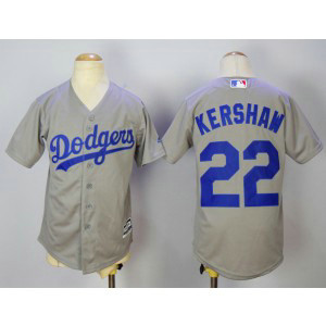 MLB Dodgers 22 Clayton Kershaw Gray Cool Base Youth Jersey