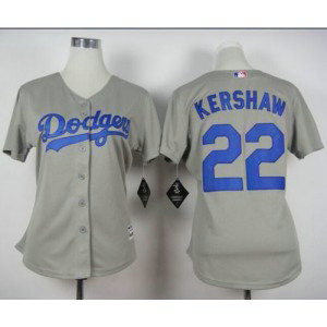 MLB Dodgers 22 Clayton Kershaw Grey Alternate Road Women Jersey