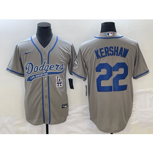MLB Dodgers 22 Clayton Kershaw Grey Baseball Logo Nike Cool Base Men Jersey