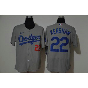 MLB Dodgers 22 Clayton Kershaw Grey Flexbase Men Jersey