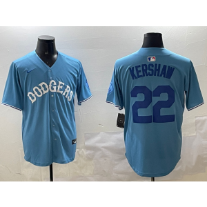 MLB Dodgers 22 Clayton Kershaw Light Blue Nike Cool Base Men Jersey