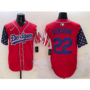 MLB Dodgers 22 Clayton Kershaw Red USA Flag Nike Cool Base Men Jersey
