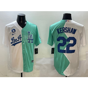 MLB Dodgers 22 Clayton Kershaw Split Nike Cool Base Men Jersey