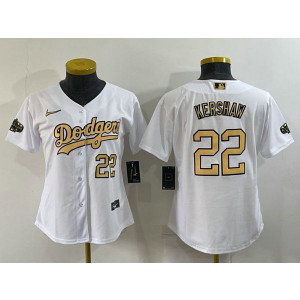 MLB Dodgers 22 Clayton Kershaw White 2022 All-Star Nike Cool Base Women Jersey(Run Small)