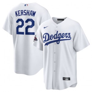 MLB Dodgers 22 Clayton Kershaw White 2024 World Series Champions Cool Base Men Jersey