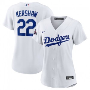 MLB Dodgers 22 Clayton Kershaw White 2024 World Series Champions Cool Base Women Jersey(Run Small)