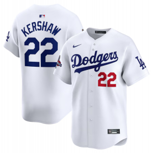 MLB Dodgers 22 Clayton Kershaw White 2024 World Series Champions Nike Cool Base Men Jersey
