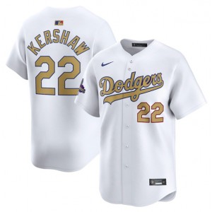 MLB Dodgers 22 Clayton Kershaw White 2025 Gold Collection Nike Cool Base Men Jersey
