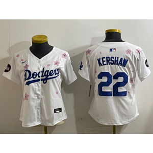 MLB Dodgers 22 Clayton Kershaw White 2025 Tokyo Series Nike Cool Base Women Jersey