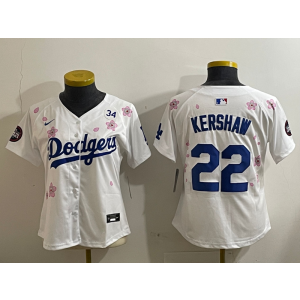 MLB Dodgers 22 Clayton Kershaw White 2025 Tokyo Series Nike Cool Base Youth Jersey