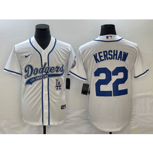 MLB Dodgers 22 Clayton Kershaw White Baseball Logo Nike Cool Base Men Jersey