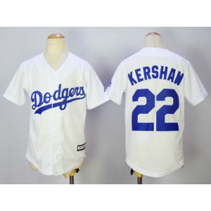 MLB Dodgers 22 Clayton Kershaw White Cool Base Youth Jersey