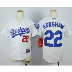 MLB Dodgers 22 Clayton Kershaw White Cool Base Youth Jerseys