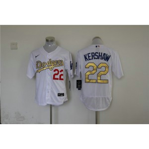 MLB Dodgers 22 Clayton Kershaw White Gold 2020 World Series Champions Flexbase Men Jersey