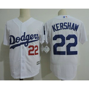 MLB Dodgers 22 Clayton Kershaw White New Cool Base Men Jersey
