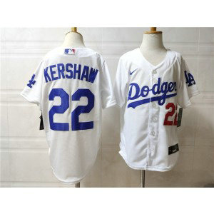 MLB Dodgers 22 Clayton Kershaw White Nike Cool Base Youth Jersey